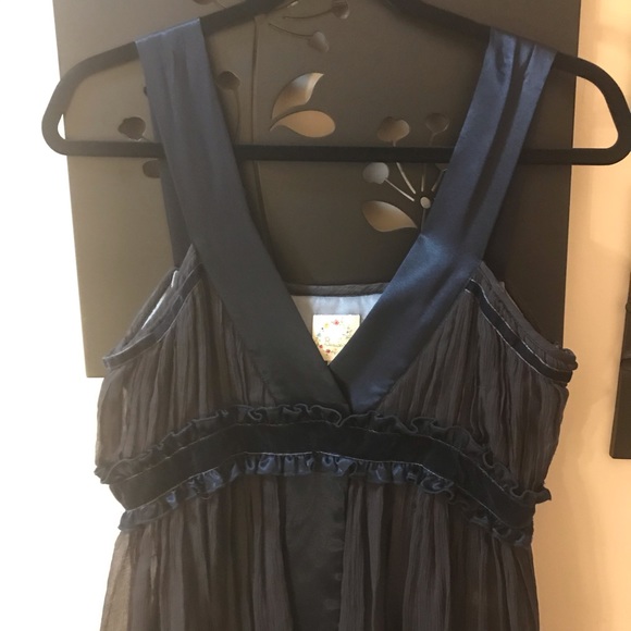 Silk navy evening dress with velvet detailing - Picture 3 of 11